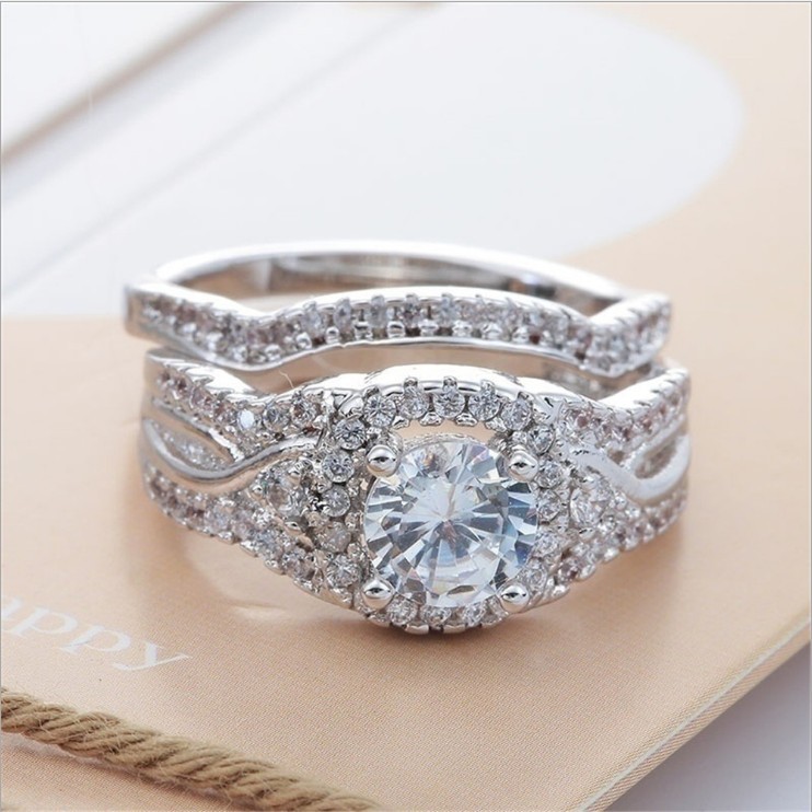 Zircon ladies wedding three-layer ring