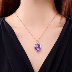 Heart-shaped amethyst pendant - Pendant + Necklace - View 1