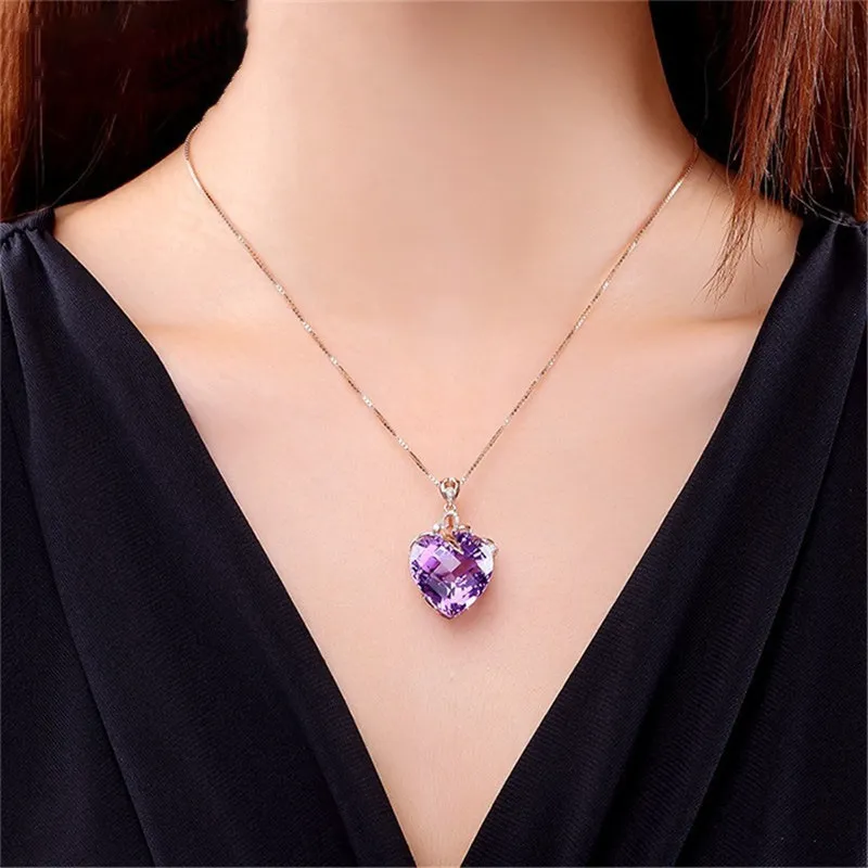 Heart-shaped amethyst pendant - Pendant + Necklace