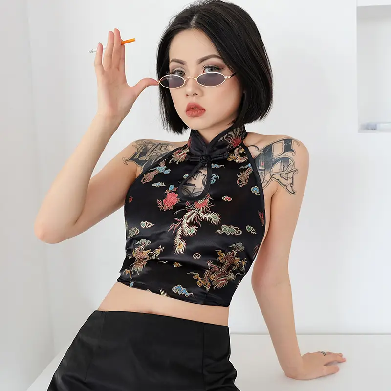 Autumn and winter new camisole women wear Chinese style hanging neck backless sexy vest