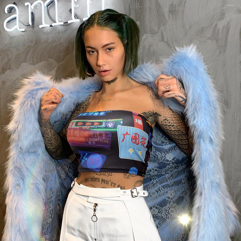 Vintage Print Wrapped Breast Feminine Tube Top Vest