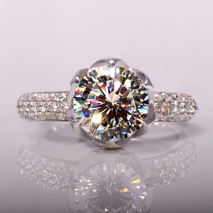 Petal sterling silver simulation diamond ring