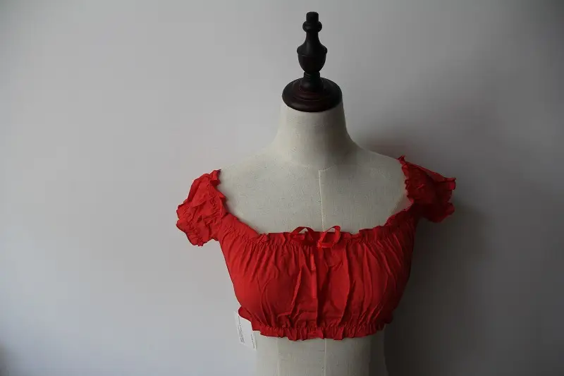 Loose wooden earrings, tube top, high waist, solid color, short-sleeved T-shirt
