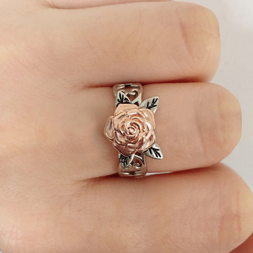 Copper plated rose gold two-tone flower ring