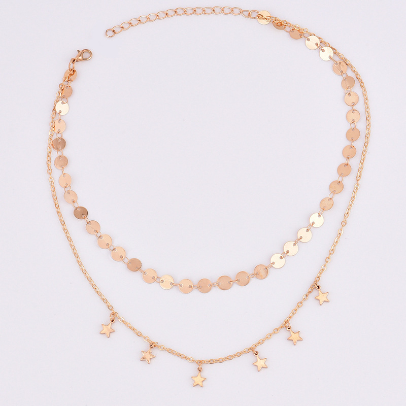 New Euro-American Cross-border Necklace Metal Star Shower Dropping Copper Handmade Sequins Small Wafer Pentagonal Star Necklace