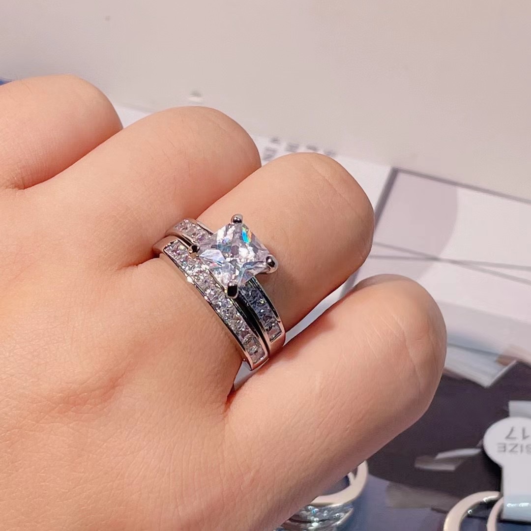 All-match Dual-use Square Zircon Baroque Ring