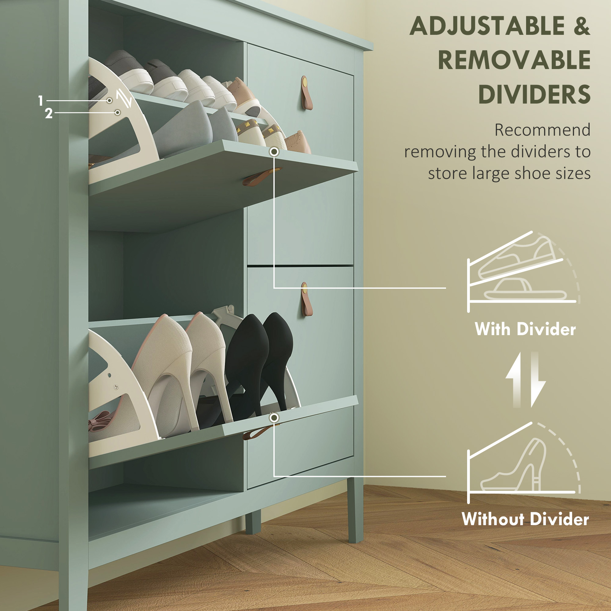 Modern Four Drawer Shoe Cabinet - Green — image 3