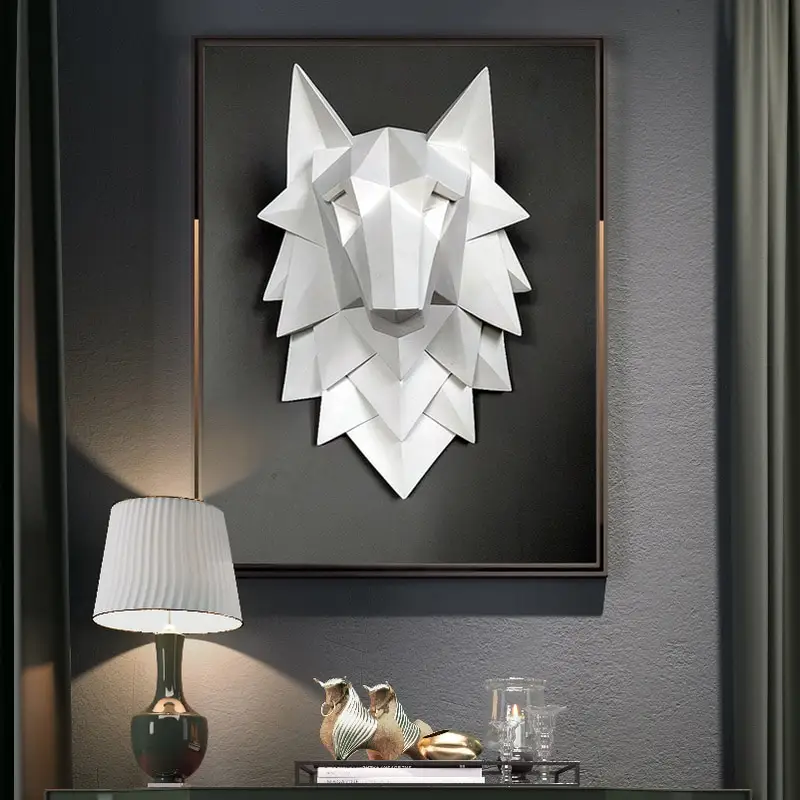 House Statue Decoration Accessories 3D Abstract Wolf Head Sculpture