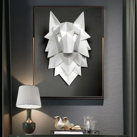 House Statue Decoration Accessories 3D Abstract Wolf Head Sculpture