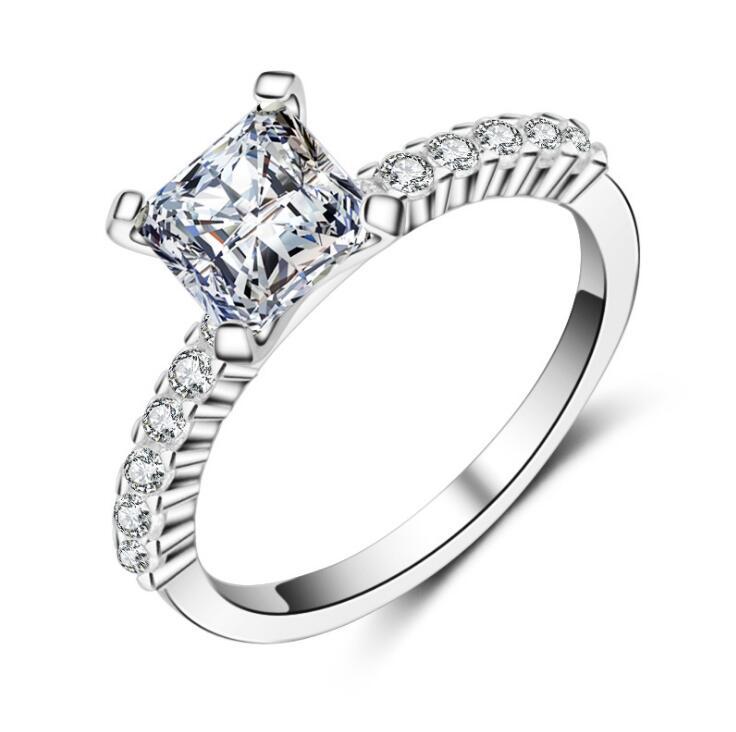 Marriage Square Diamond Princess Girl Female Ring Classic Four Claw Diamond Ring Platinum Not Fading Ghosts Jewelry
