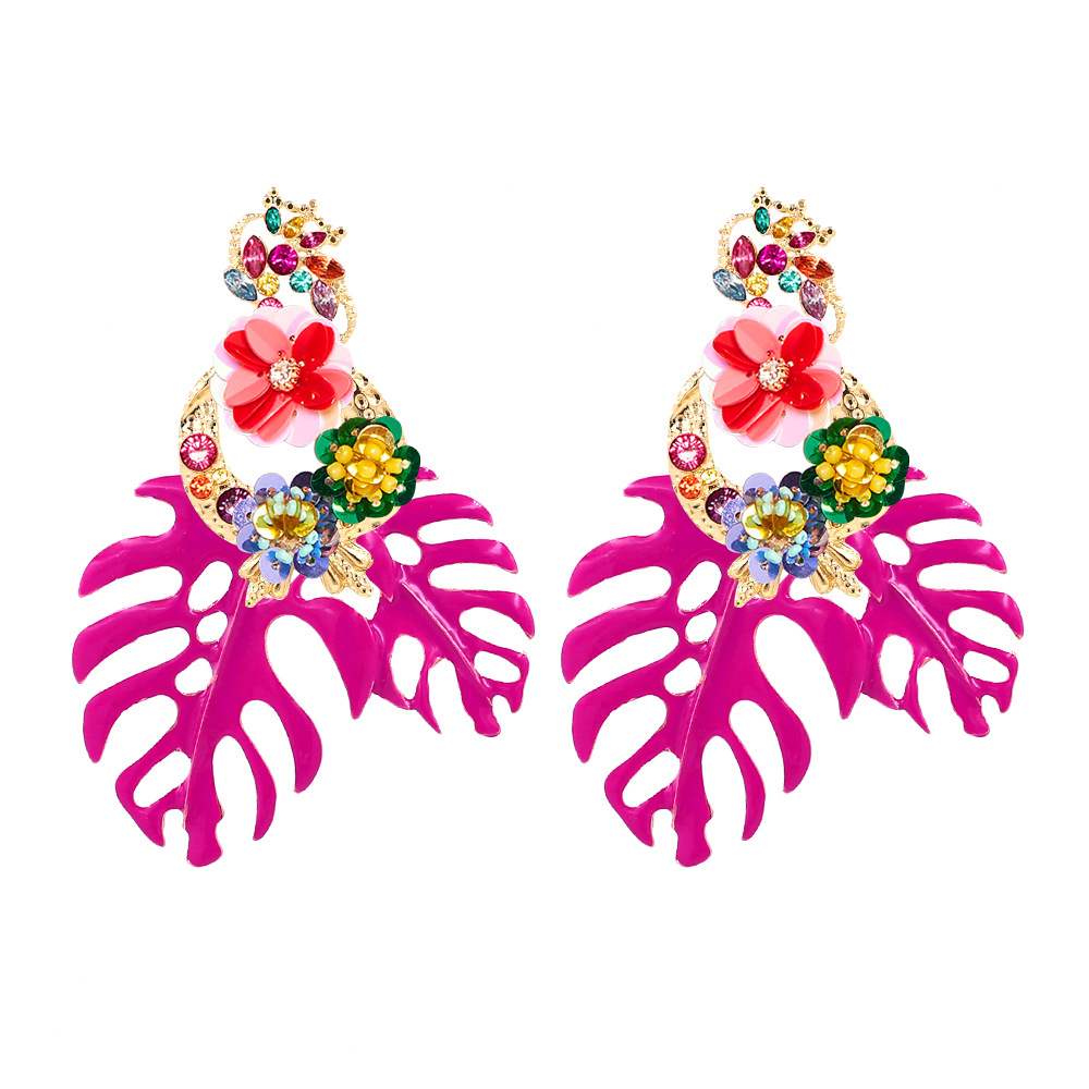 Europe and the United States cross-border earrings big name personality exaggerated sequins flowers leaves earrings alloy diamond earrings