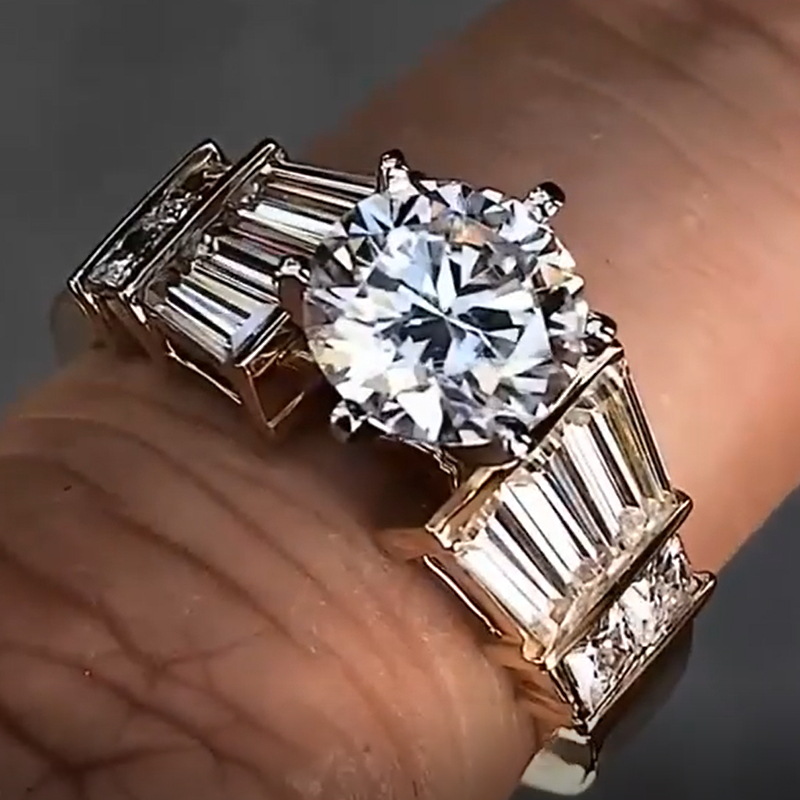 New 3.5 Carat Embroidered Diamond Trapezoidal Rectangular Princess Ring Fashion Engagement Ring
