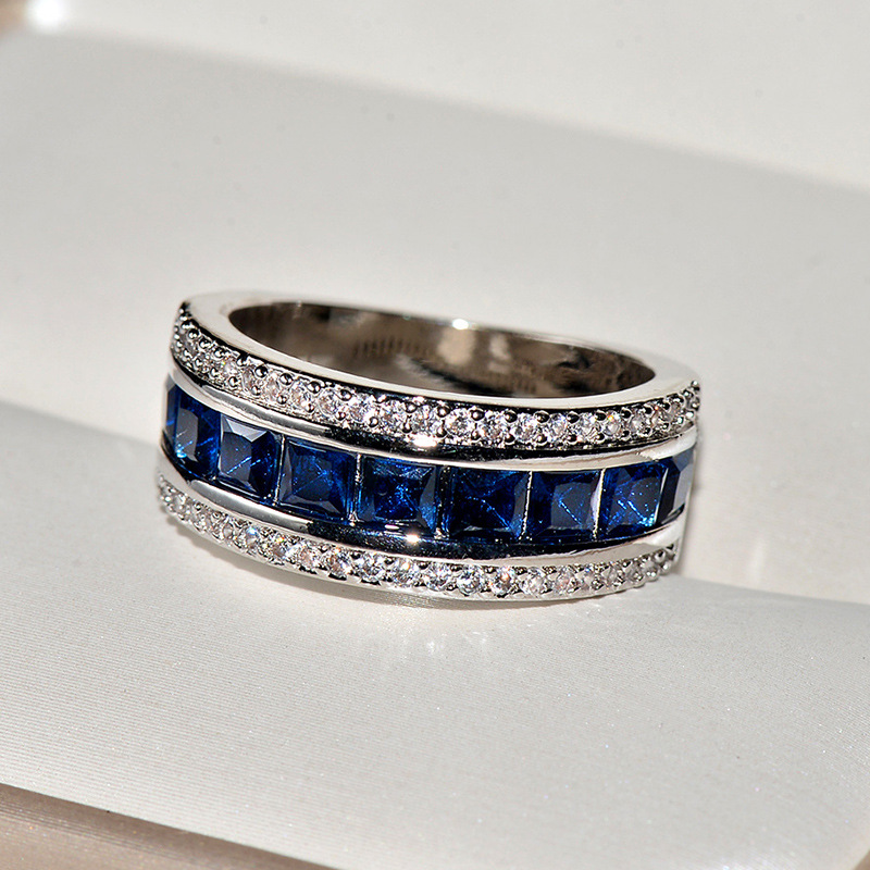 Inlaid diamond ring creative blue electroplated gemstone