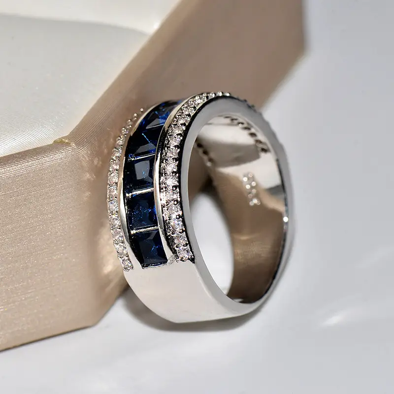 Inlaid diamond ring creative blue electroplated gemstone