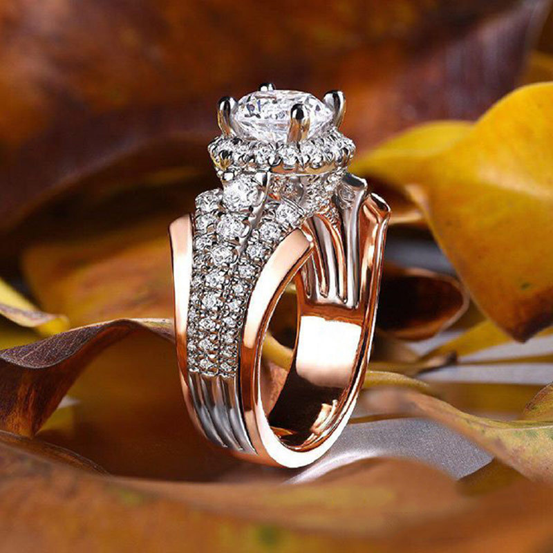 Fashion micro-inlaid zircon two-tone ring