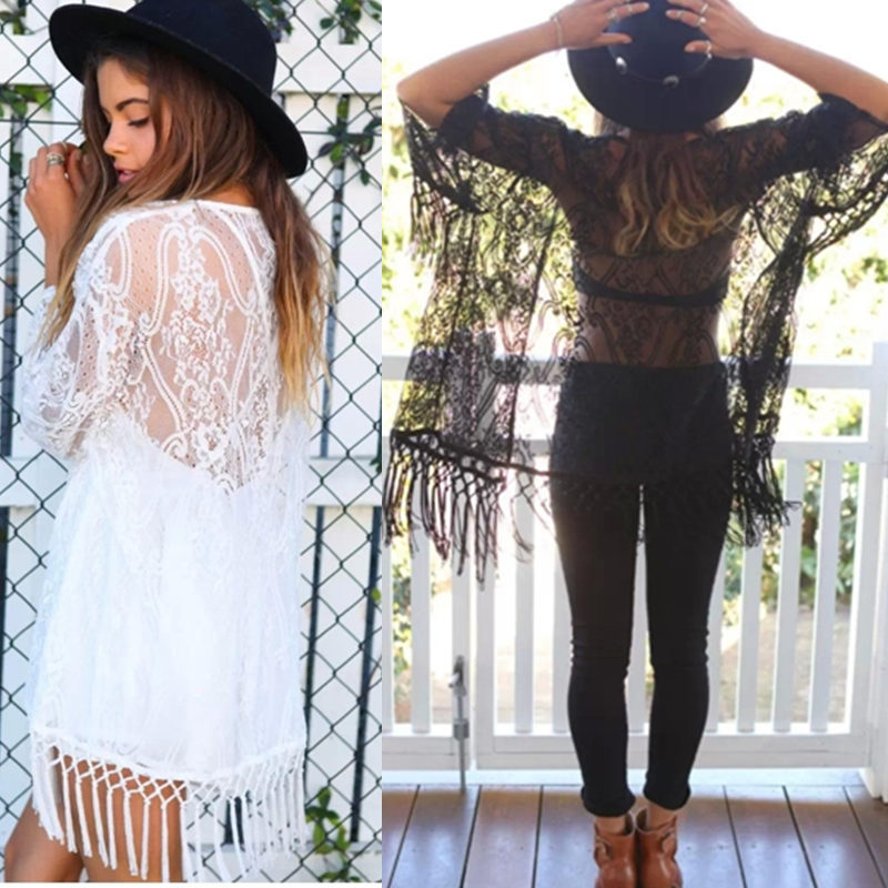 Europe and the United States foreign trade summer lace perspective cardigan shawl sunscreen shirt female national wind tassel beach shirt air conditioning shirt