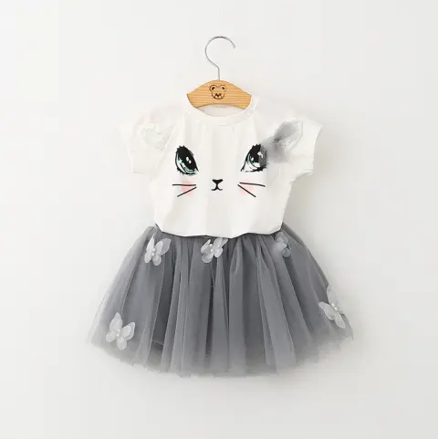 New Girls Kids Cute Child Cat Short Sleeve T-Shirt