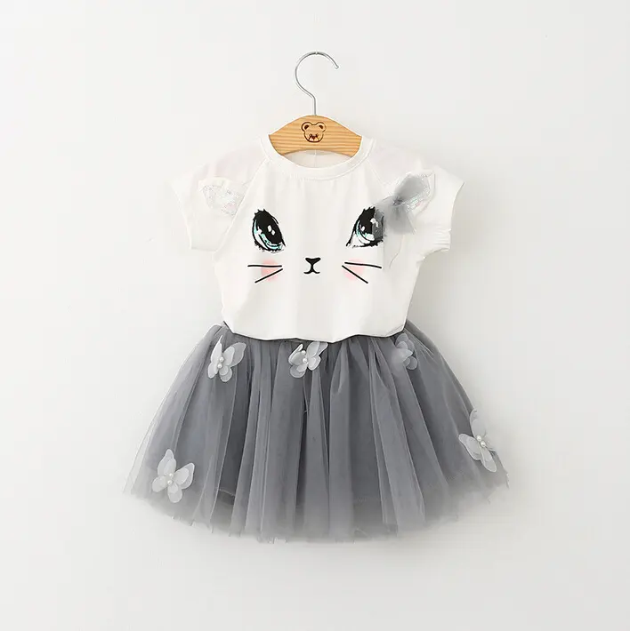 New Girls Kids Cute Child Cat Short Sleeve T-Shirt