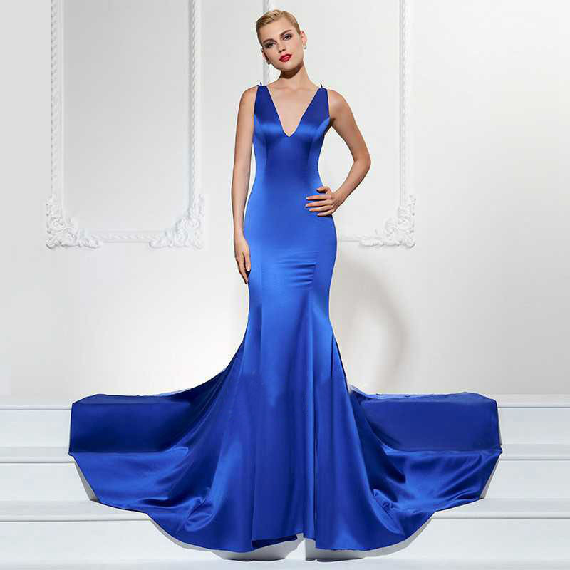 European and American explosions solid color large pendulum deep V dress dress skirt