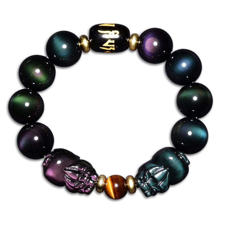 Natural Double Rainbow Eye Obsidian Bracelet Men and Women Bead Crystal Couple Phi Phi Bracelet