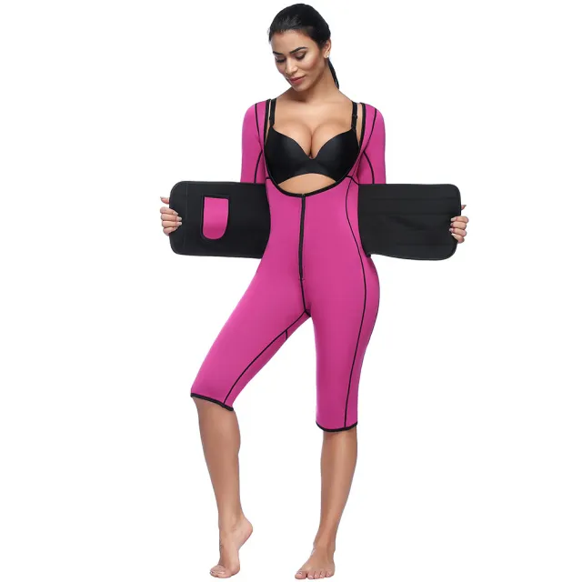 New neoprene long piece bodysuit double layer abdomen movement pressure heating burst sweatshirt Pink - Shop at LoveMi