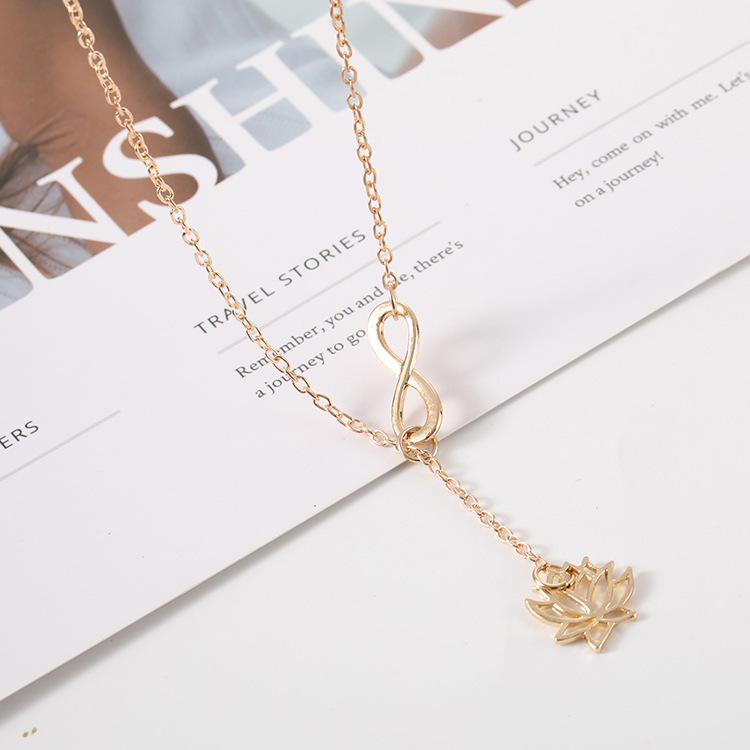 Europe and the United States hot sale simple digital letter 8 word necklace female clavicle chain hollow lotus necklace
