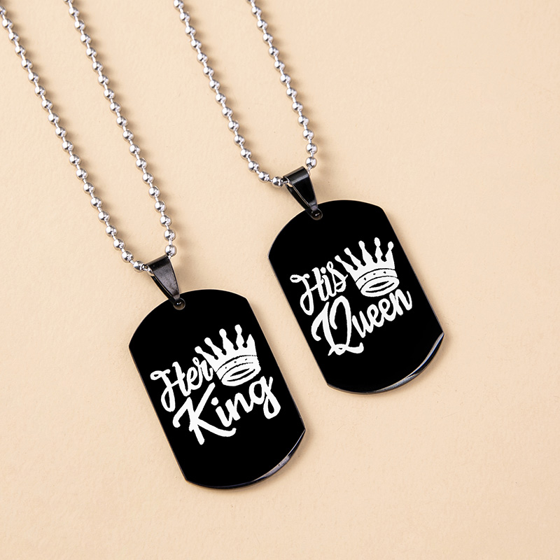 Hip Hop Her King His Queen Stainless Steel Dog Tags Couple Necklaces
