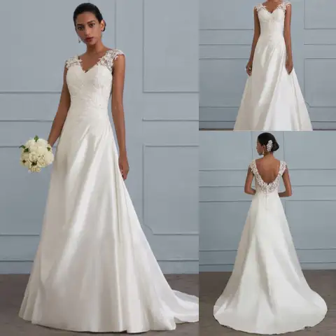 One-shoulder V-neck Fishtail Lace Trailing Wedding Dress