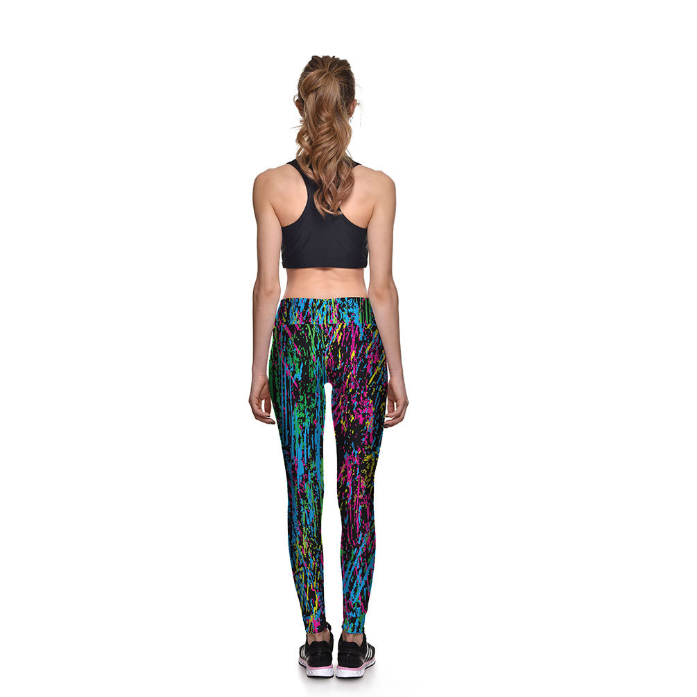 Ladies leggings color graffiti digital printing high waist 9 points sweatpants