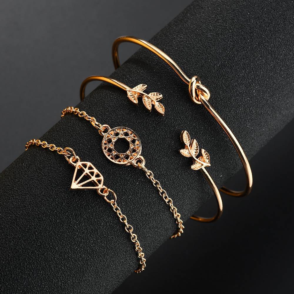 Aliex WISH fashion popular new women's cute leaves hollow round opening bracelet bracelet set