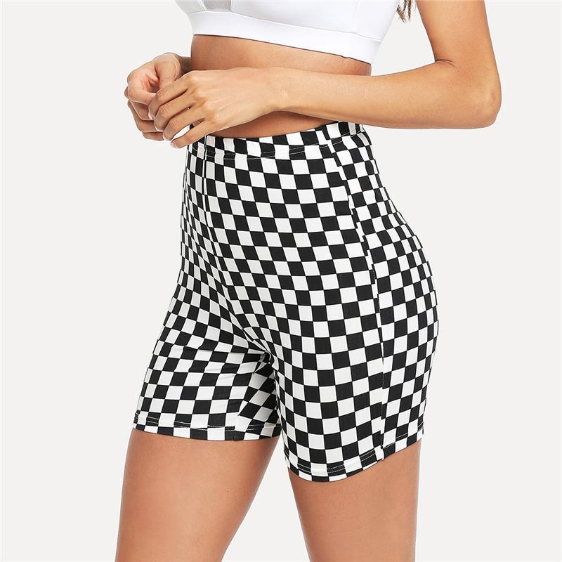 cross border European and American black and white chess board printing tight yoga shorts sexy women's high waist sports shorts White - Shop at LoveMi