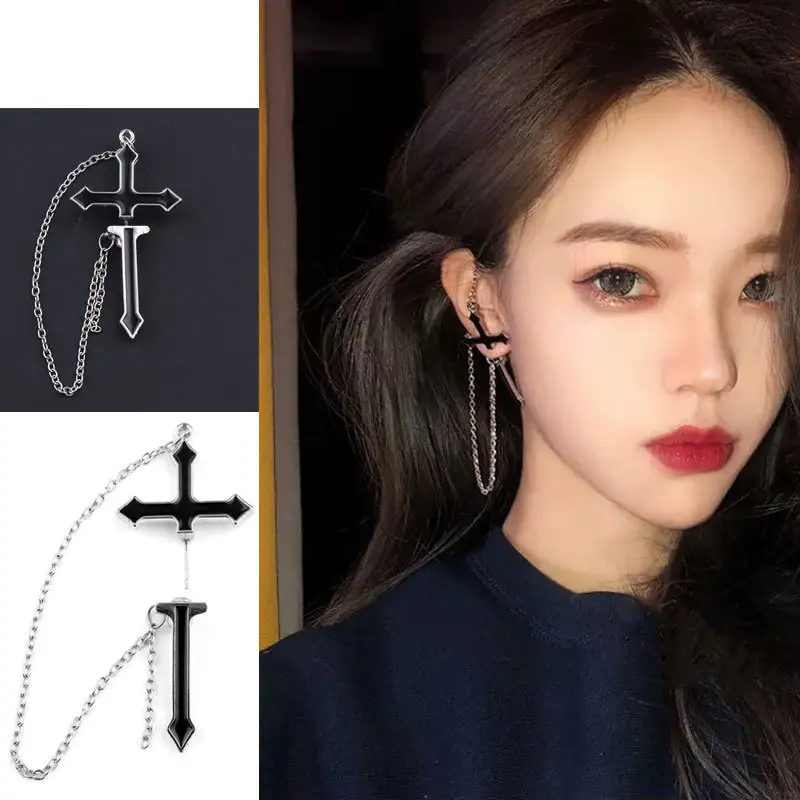 Single Cross Chain Earring