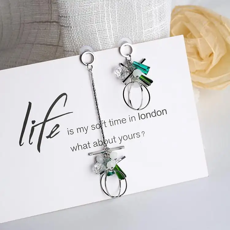 Asymmetrical earrings wild long earrings personalized crystal tassel earrings