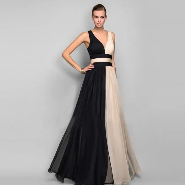 European and American fashion V neck backless color dress skirt long dress Picture Color M - Shop at LoveMi