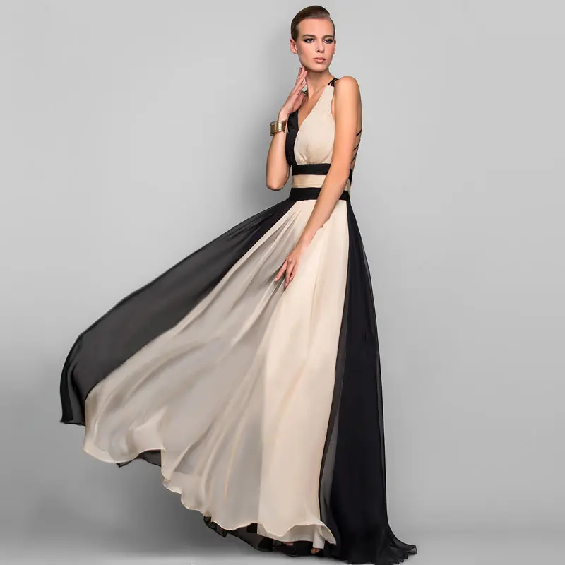 Fashion V-neck Backless Color Dress Skirt Long
