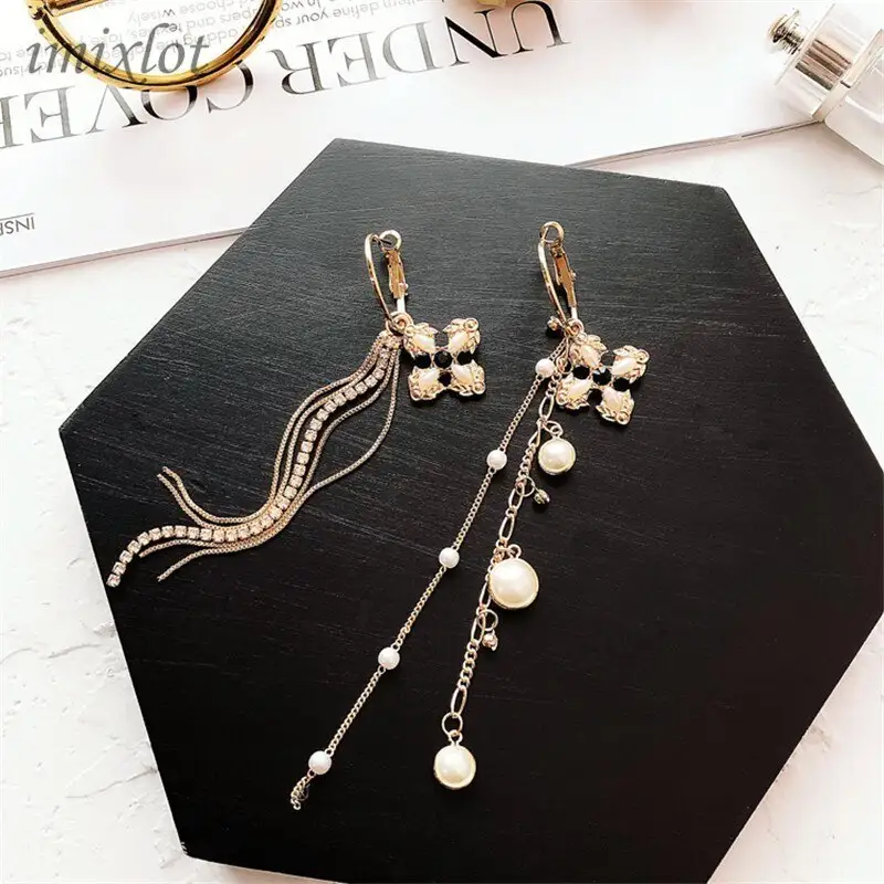 Vintage Asymmetric Pearl Tassel Earrings
