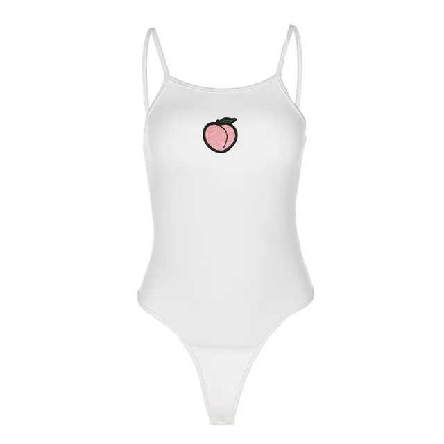 Fruit Peach Embroidery Kawaii Sexy Spaghetti Strap White Bodysuit Daddy Little Girl Japan Korean Jumpsuit Romper Summer Tee Top White - Shop at LoveMi