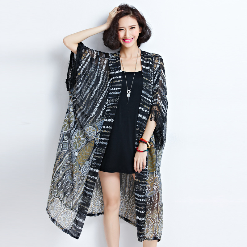 Large size sunscreen retro women's European and American short-sleeved long cloak