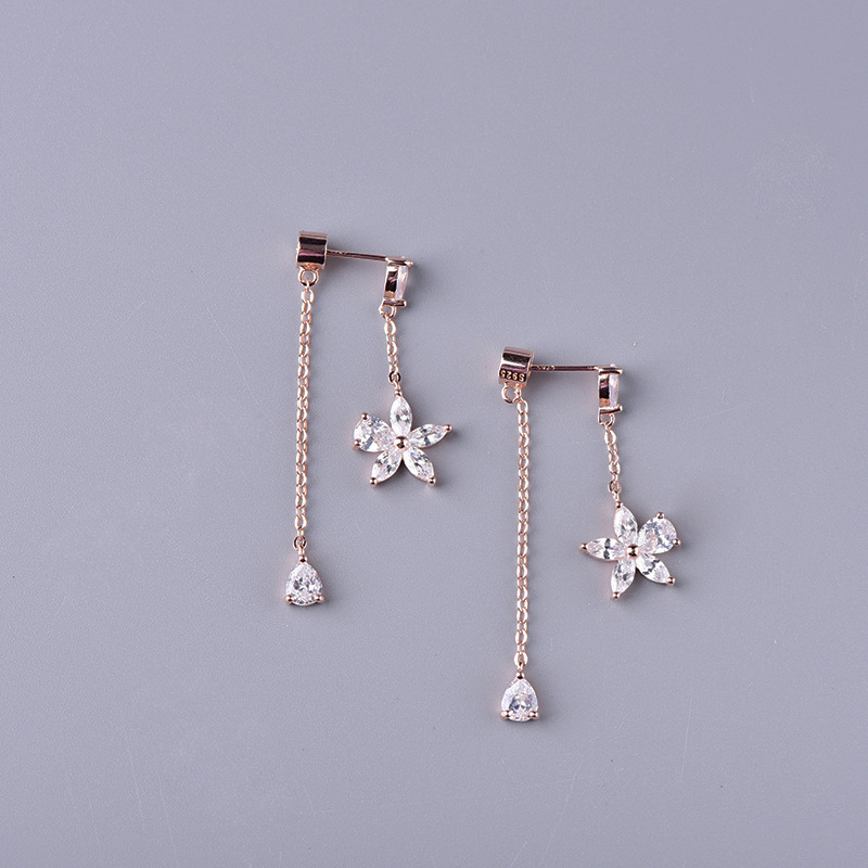 S925 sterling silver flower tassel earrings