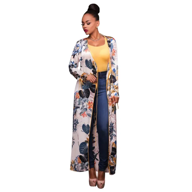 foreign trade supply Europe and the United States fashion long sleeved cardigan cloak jacket printed gold rimmed swimwear blouse Gold - Shop at LoveMi