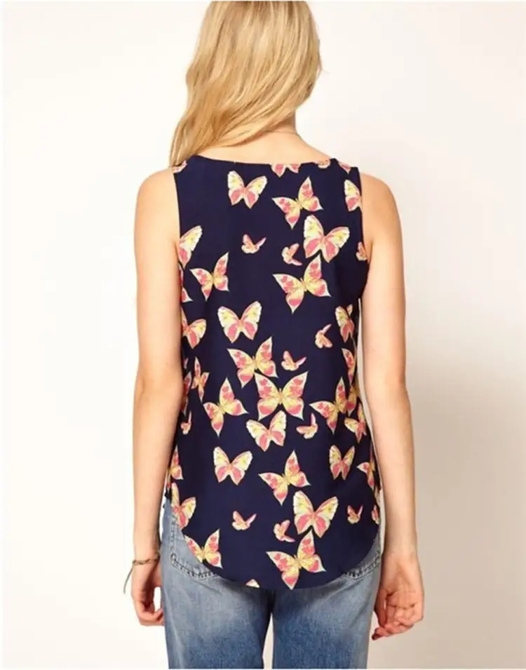 Cross-border special offer for new European and American butterfly print women's vest round neck sleeveless strap chiffon shirt AliExpress explosion models