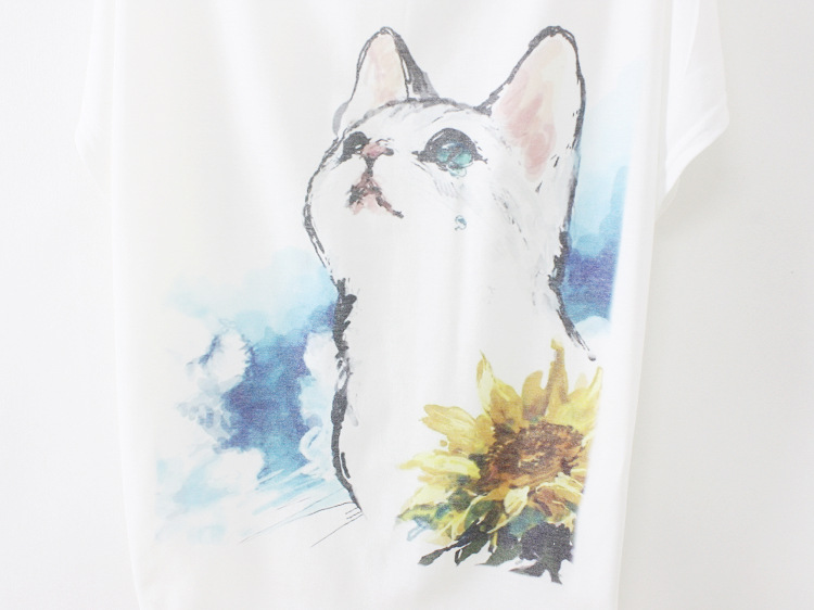 Hand-painted kitten loose bat shirt short-sleeved T-shirt