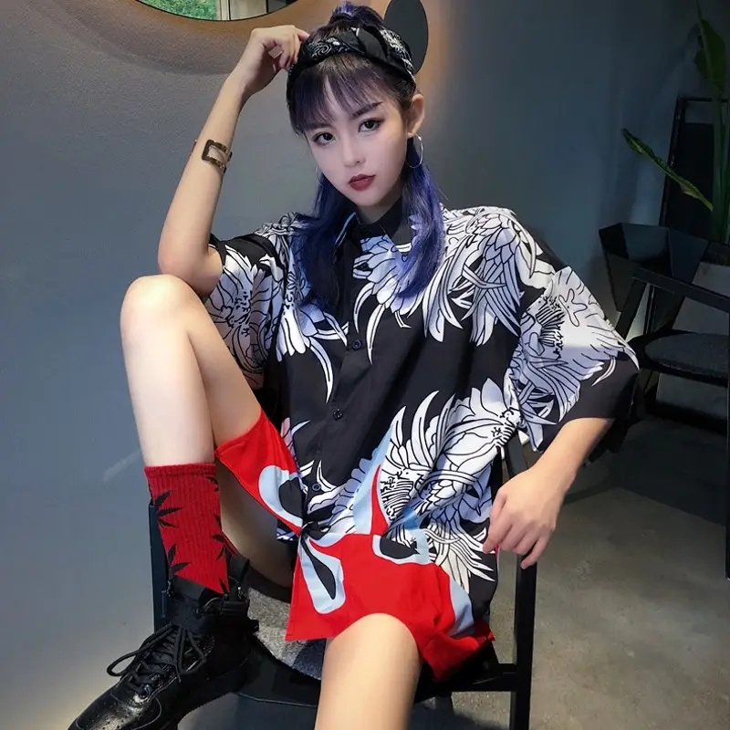 Vintage printed short-sleeved shirt