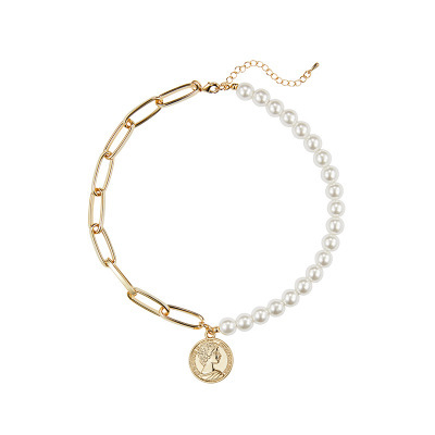 Luxury Design Imitation Pearls Choker Necklace Female Cross Pendant Necklaces for Women Gold Color Fashion Coin Jewelry