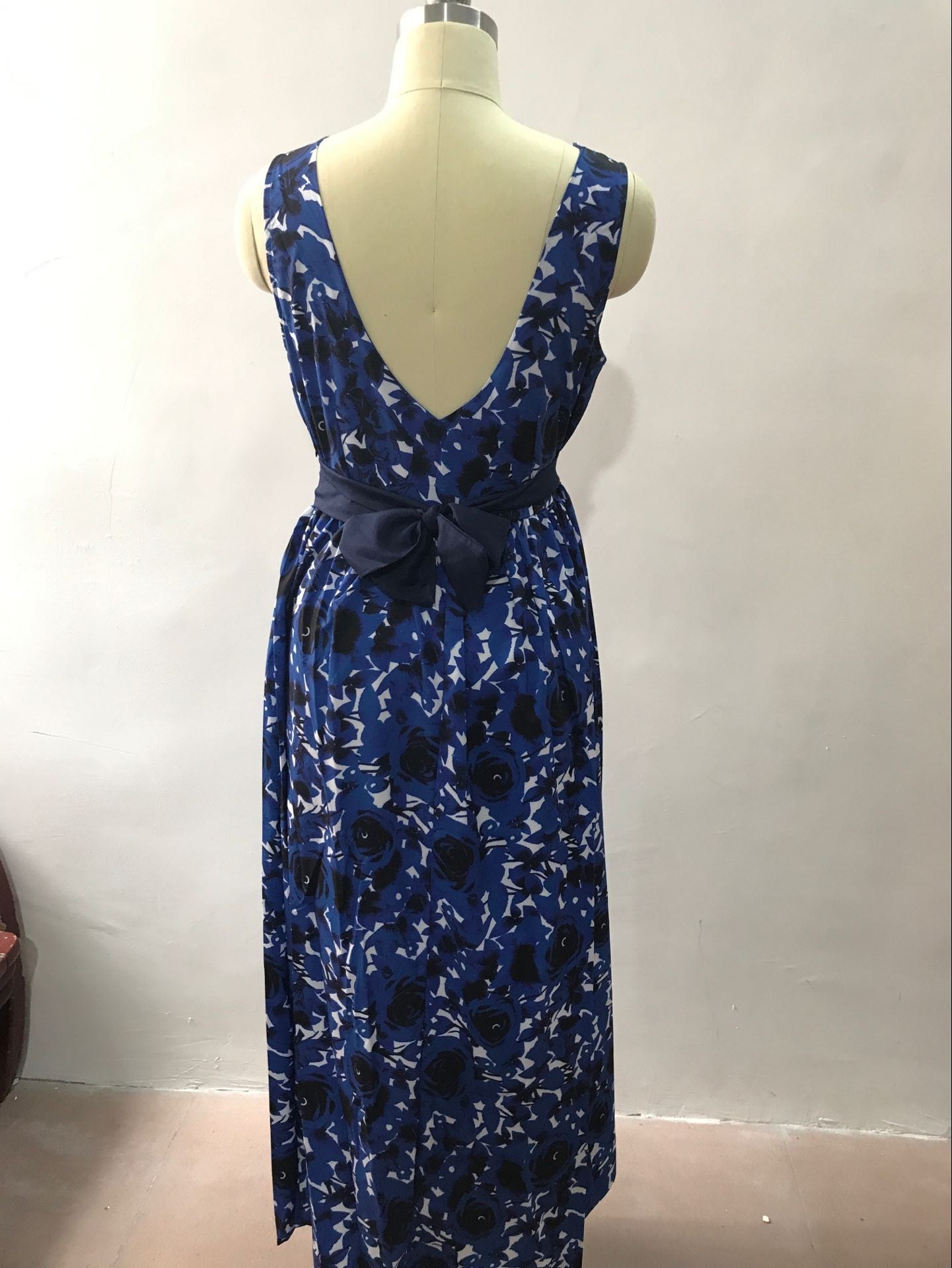 European and American women's printed halter sleeveless dress large swing dress