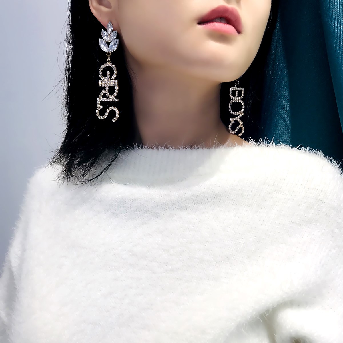 European and American cross-border jewelry exaggerated geometry long temperament earrings female generous simple letter tassel diamond stud earrings