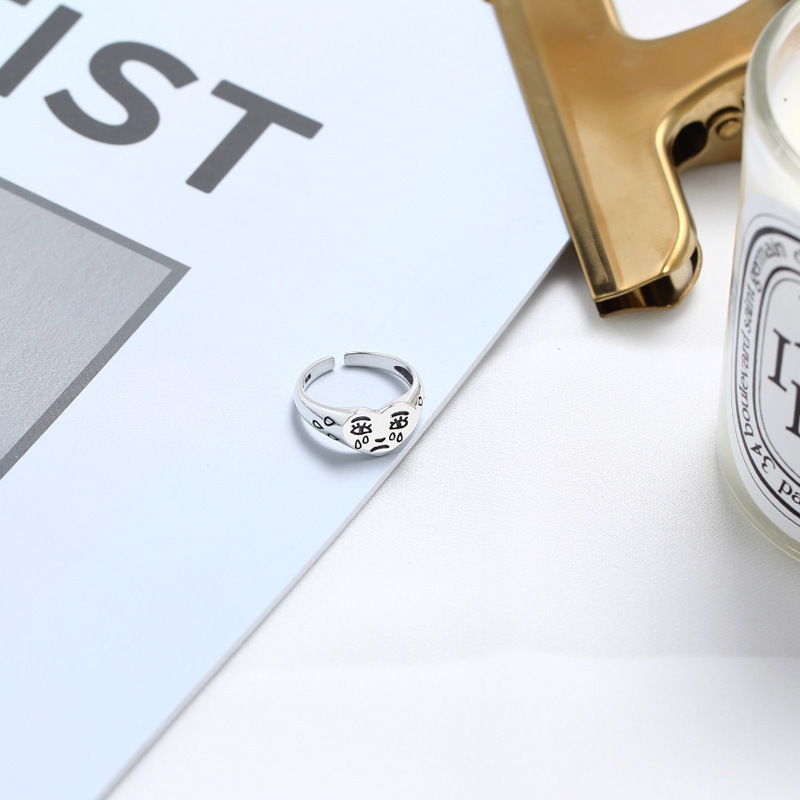925 Sterling Silver Opening Ring Retro Do The Old Personality Tears Creative Love Cry Face Ring Silver Jewelry For Women