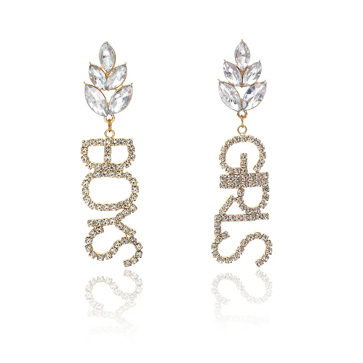 European and American cross-border jewelry exaggerated geometry long temperament earrings female generous simple letter tassel diamond stud earrings