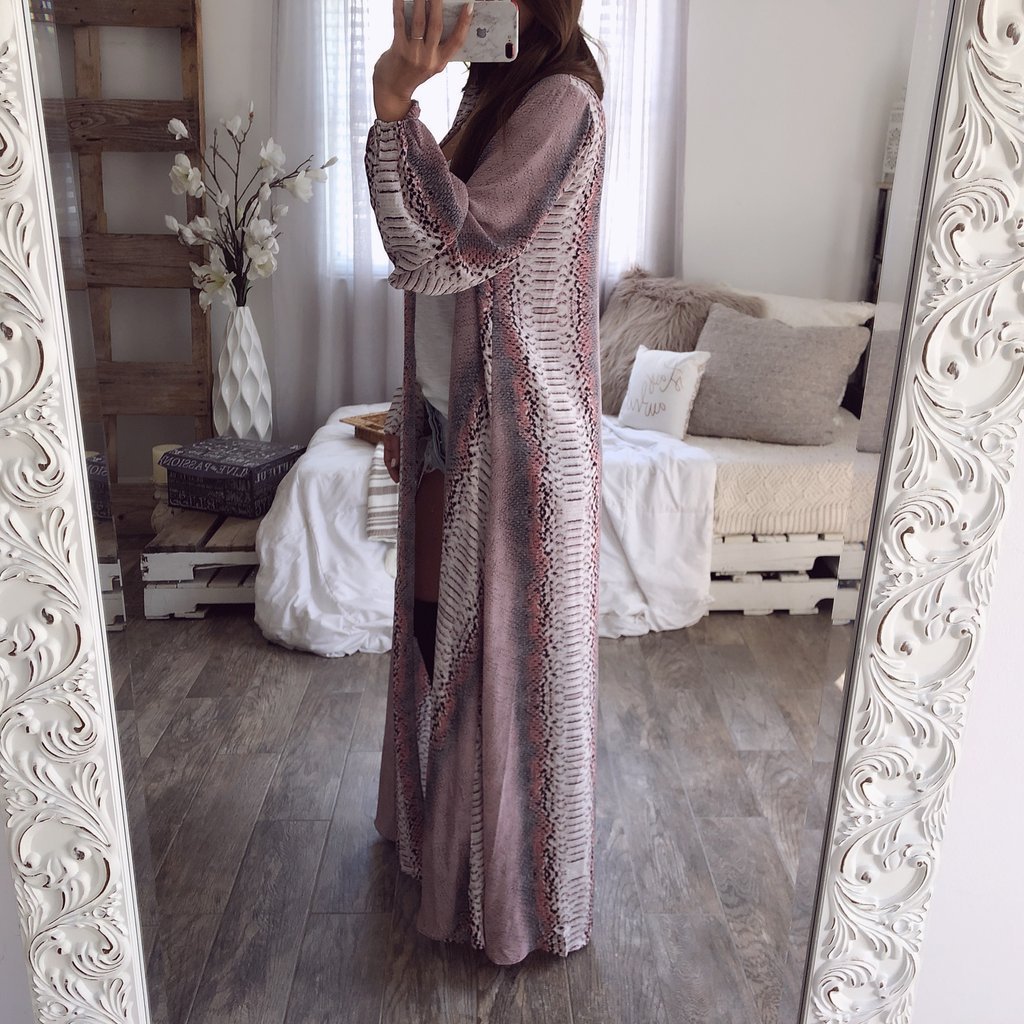 new AliExpress Amazon wish Europe and the United States explosion models printed snake pattern loose long cardigan coat