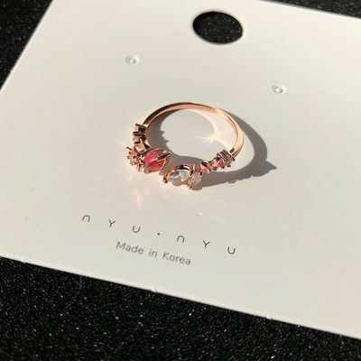 Small  flower moon ring Sen girl heart crystal flower  index finger ring
